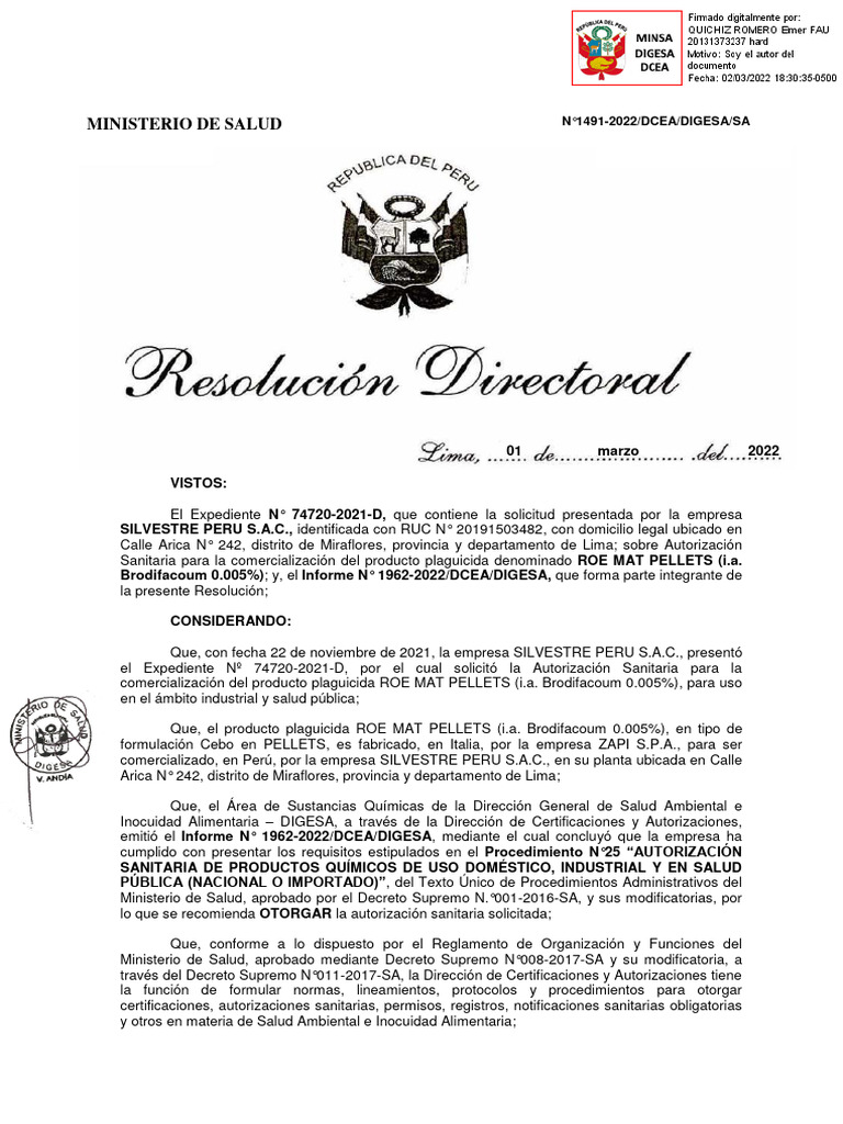 RD Roe Mat Pellets 1491-2022-Dcea-Digesa-Sa | PDF