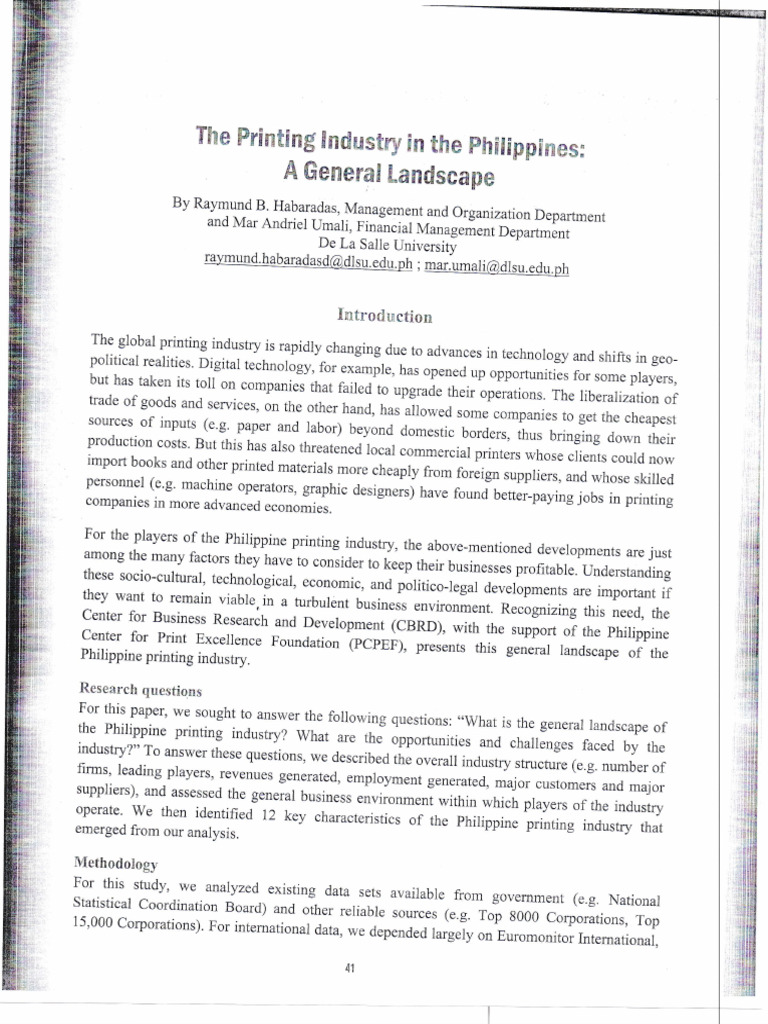 The Printing Industry in The Philippines | PDF | Business | Economies