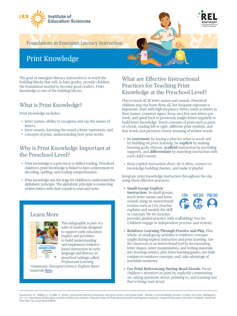 REL SE Foundations in Emergent Literacy Instruction Print Knowledge ...