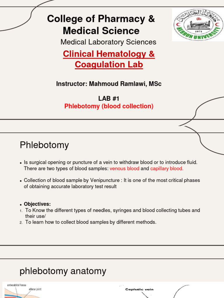 Lab 1 (Phlebotomy) PDF Coagulation Vein