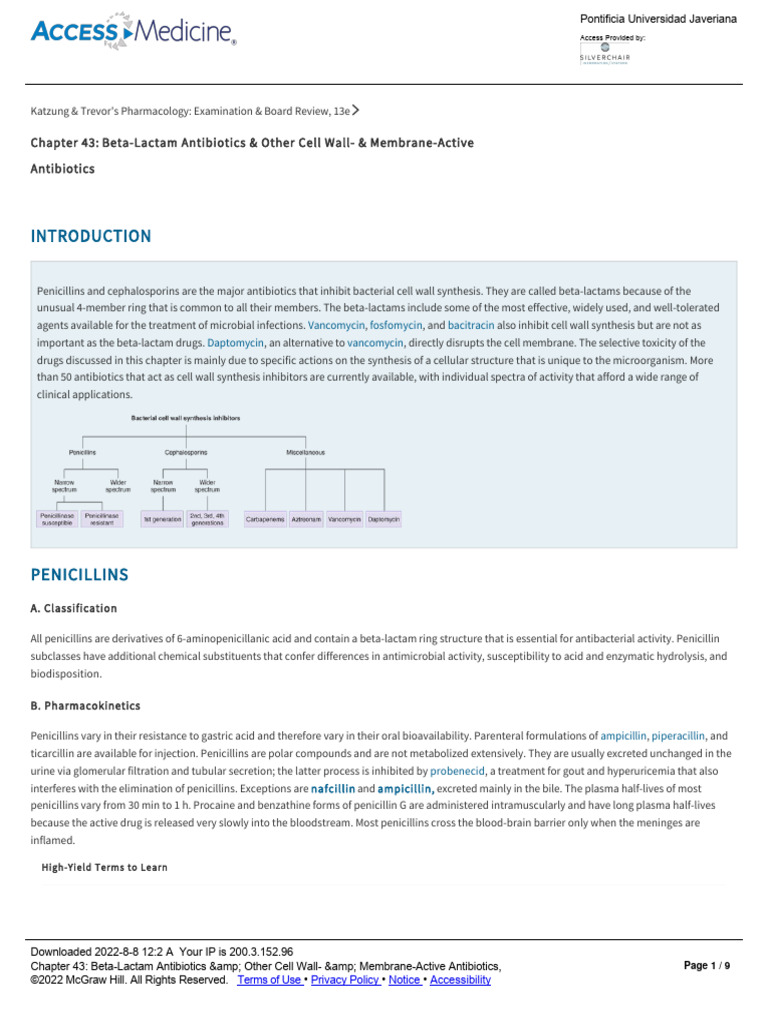 Beta-Lactam Antibiotics Overview | PDF | Penicillin | Beta Lactamase