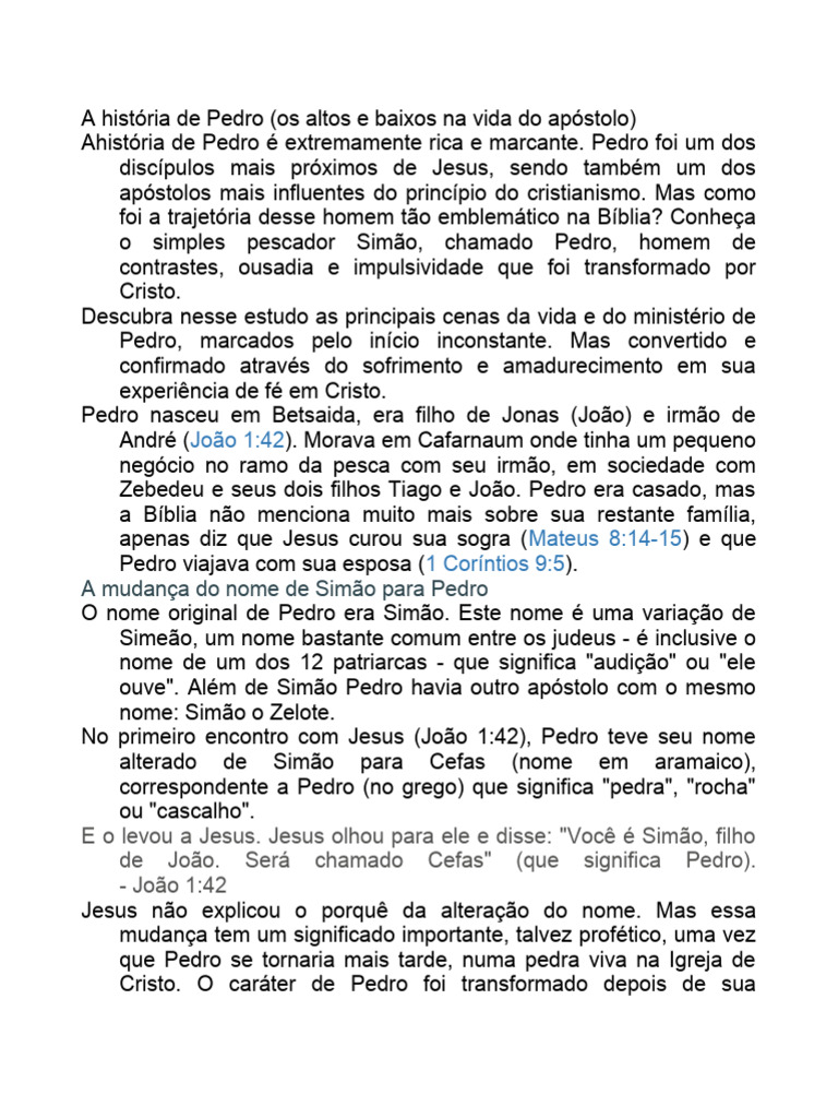 A História de Pedro | PDF | São Pedro | Jesus