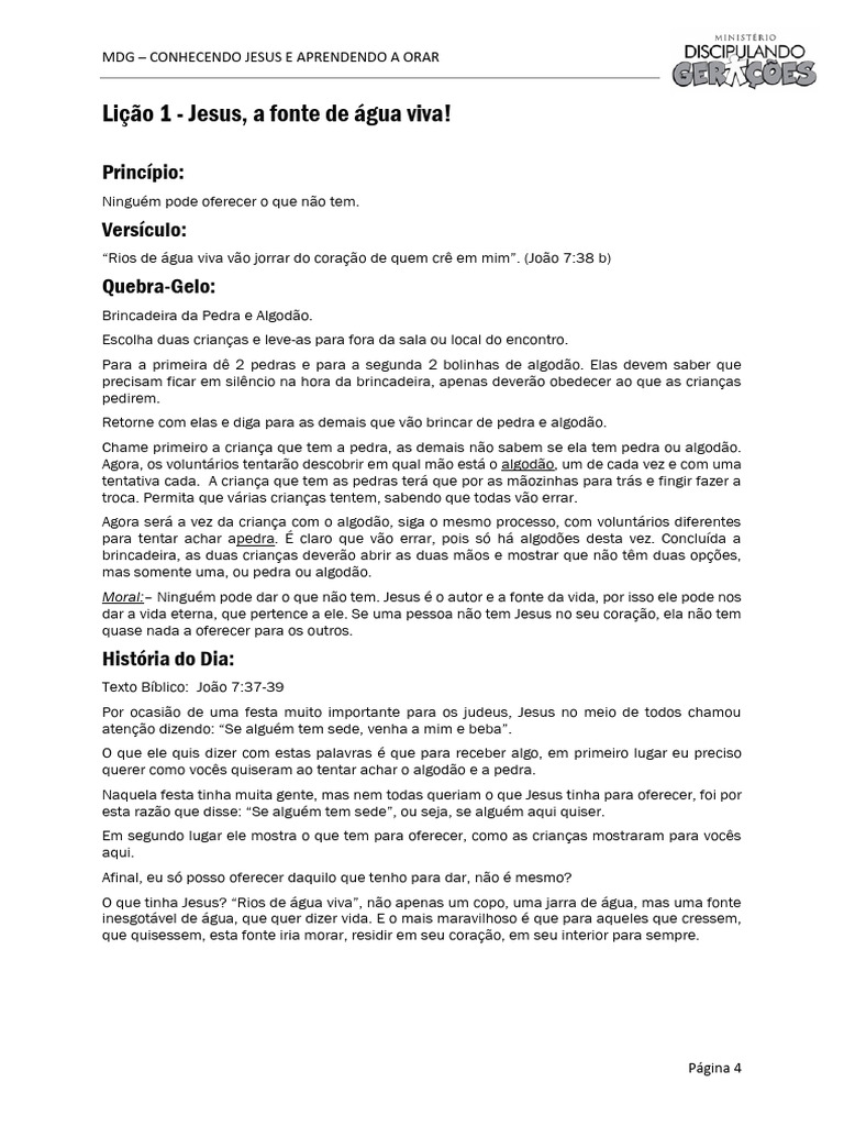 Jesus: Fonte de Água Viva para Crianças | PDF | Oração | Jesus
