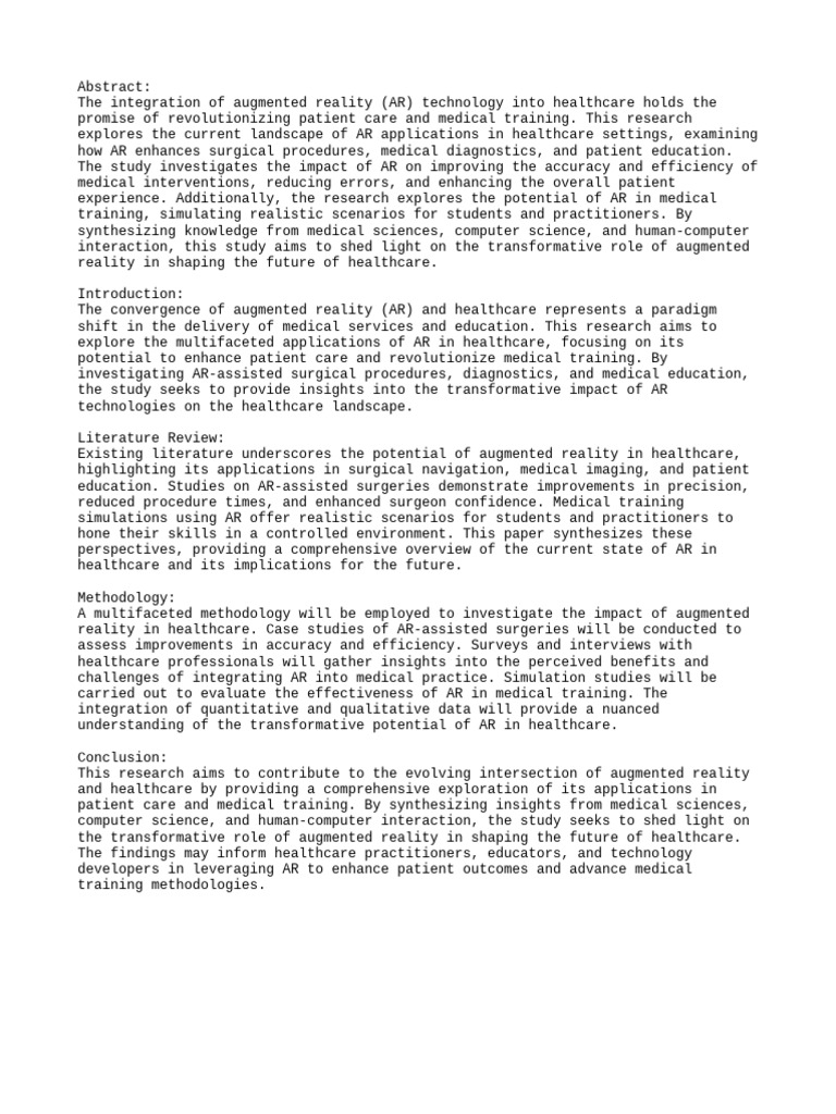 AR in Healthcare: Revolutionizing Care | PDF | Health Care | Augmented ...
