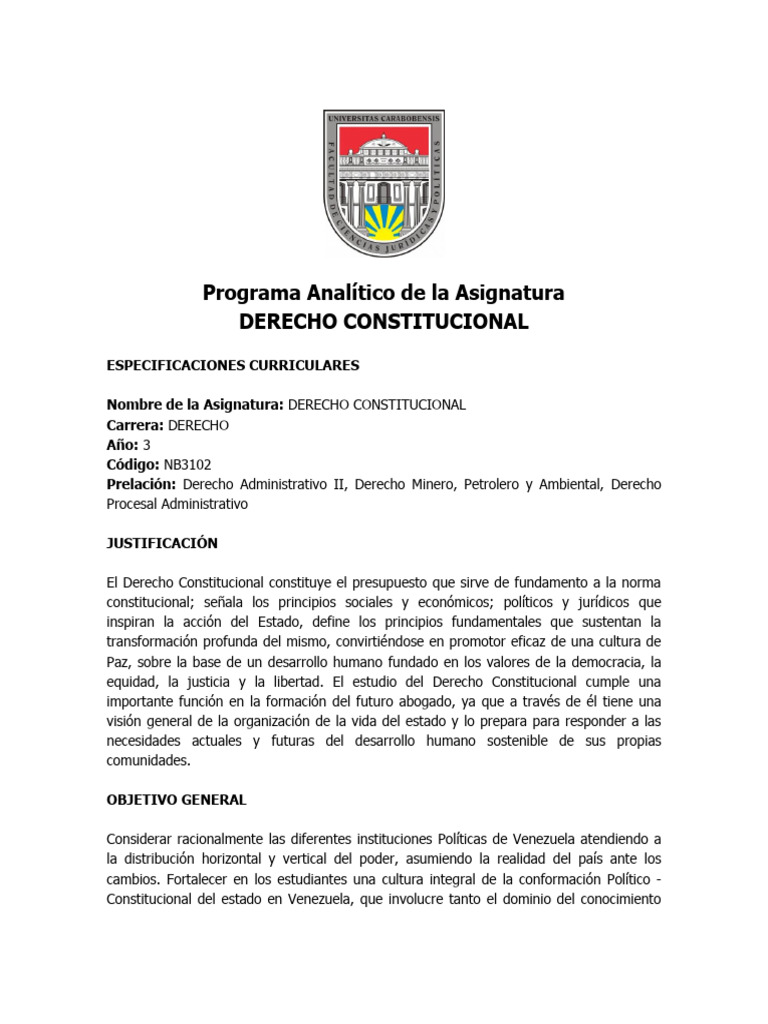 Programa de Derecho Constitucional 2023 | PDF | Constitución | Ley ...