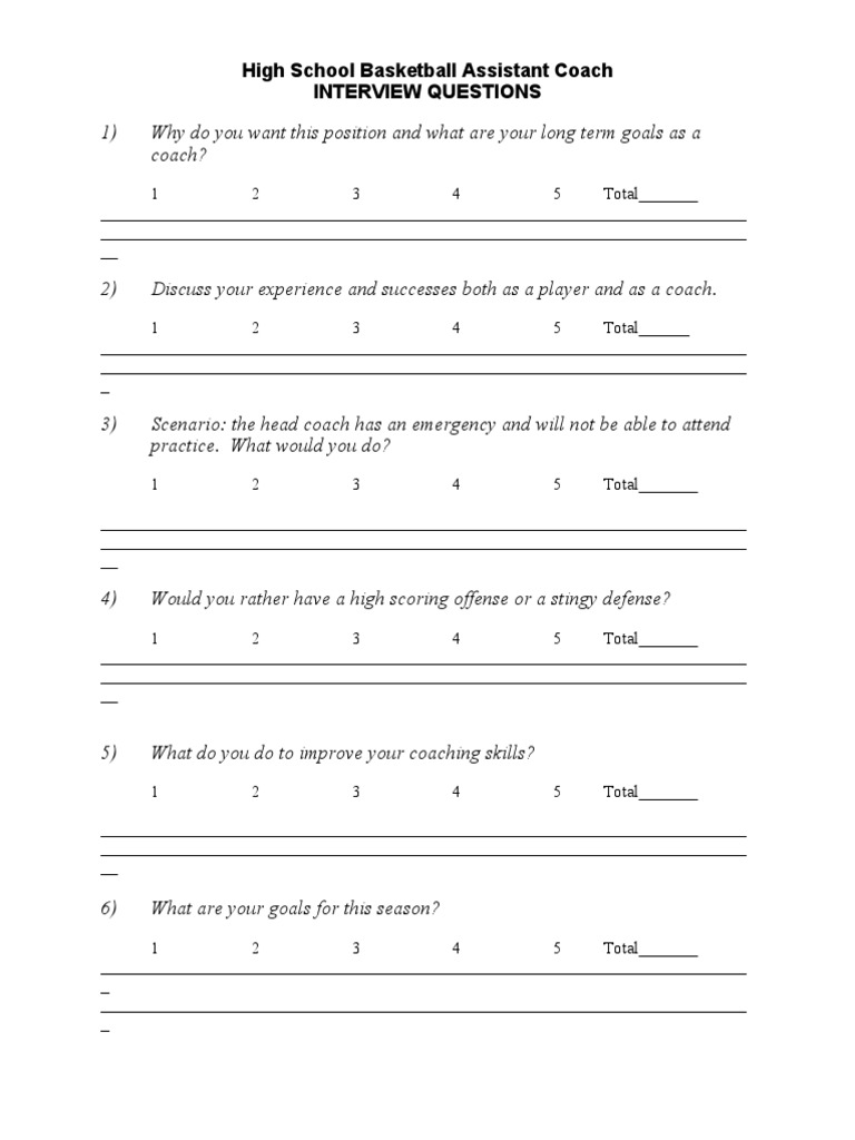 High School Basketball Assistant Coach Interview Questions | PDF