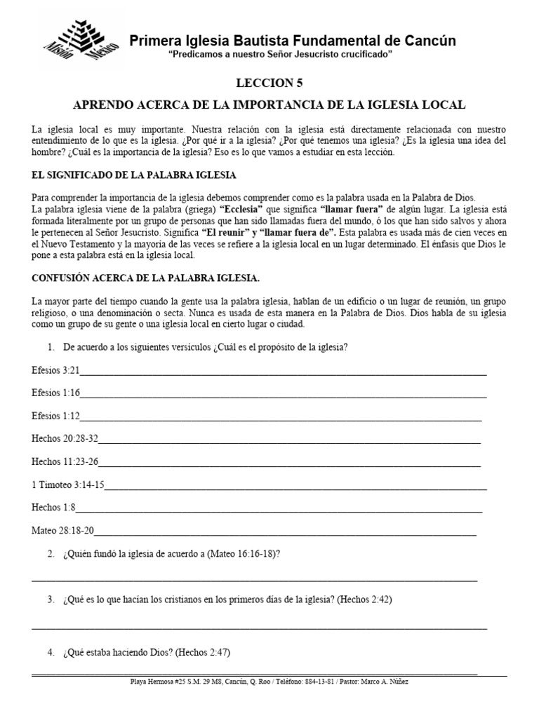 Leccion 5 Aprendo Acerca de La Importancia de La Iglesia Local PDF Iglesia cristiana Biblia