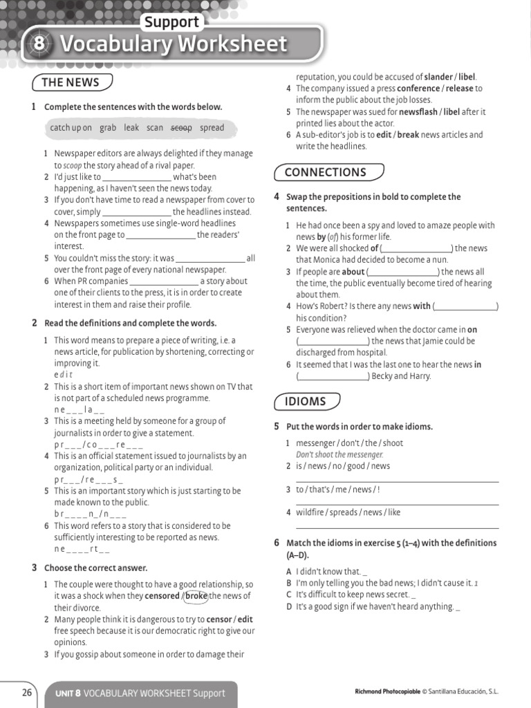 C1 Vocabulary Worksheet on News Terms | PDF | News | Newspapers
