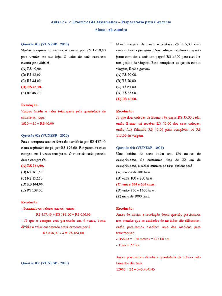 Aula 2 e 3 - Lista de Exercícios - Situações Problemas e MDC ...