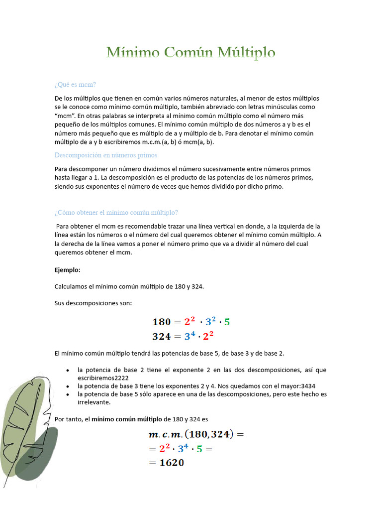 Guía del Mínimo Común Múltiplo | PDF