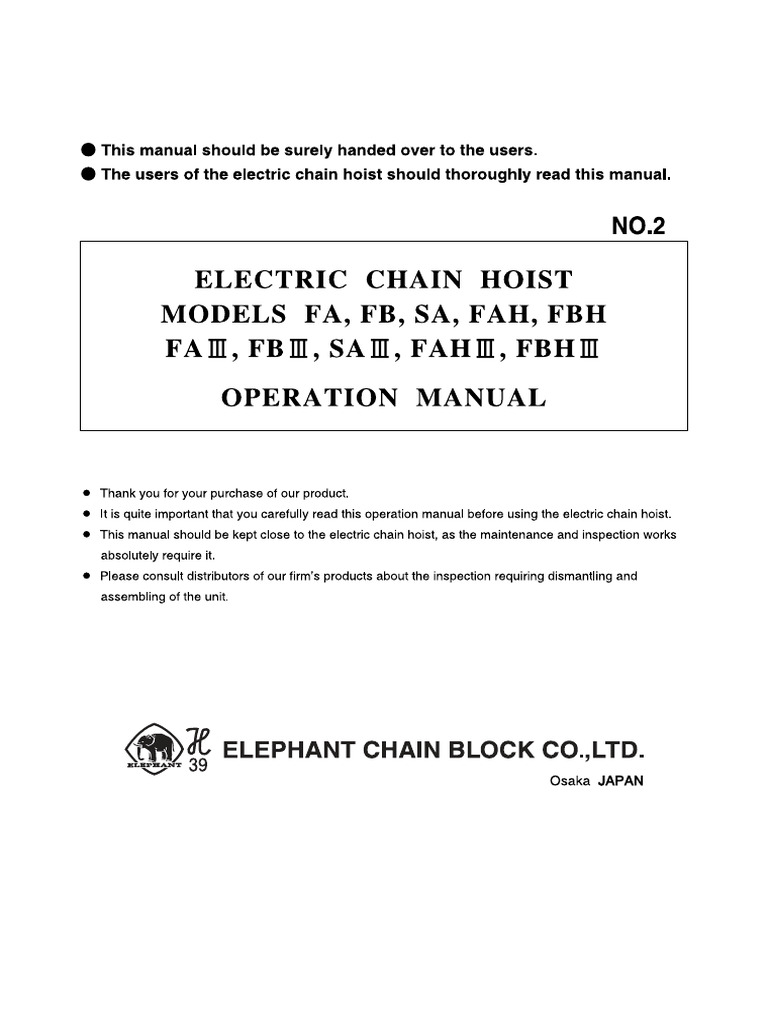 Electrical chain hoist models FA,FB,SA,FAH,FBH | PDF
