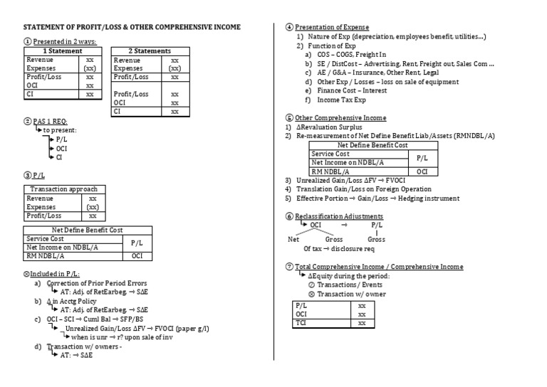 Statement of Profitloss Oci PDF Income Cost