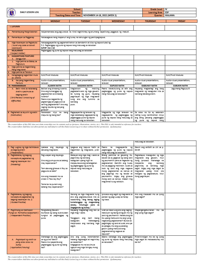 DLL - ESP 4 - Q2 - W2 - New | PDF