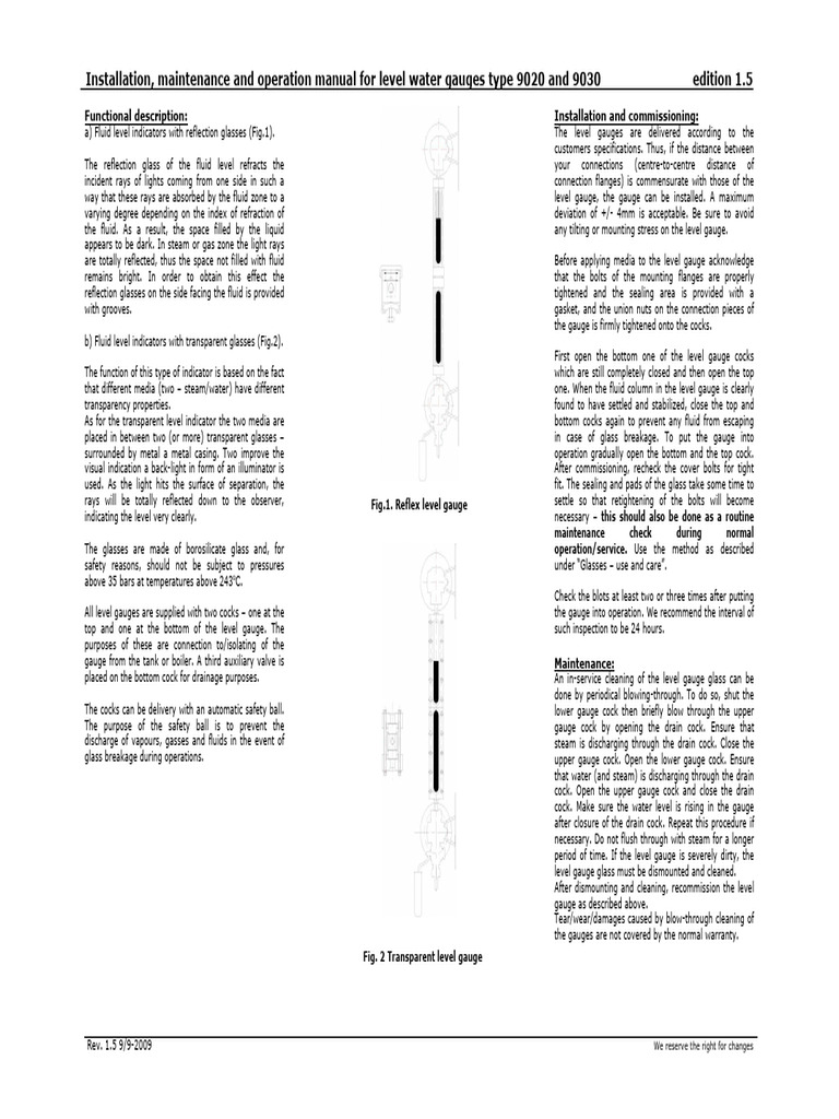 Level Gauge Manual: Types 9020 & 9030 | PDF | Glasses | Screw