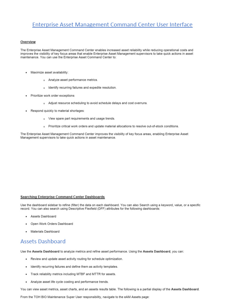 Enterprise Asset Management Command Center User Interface | PDF | Comma ...