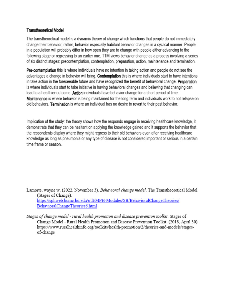 Stages of the Transtheoretical Model | PDF | Self-Improvement