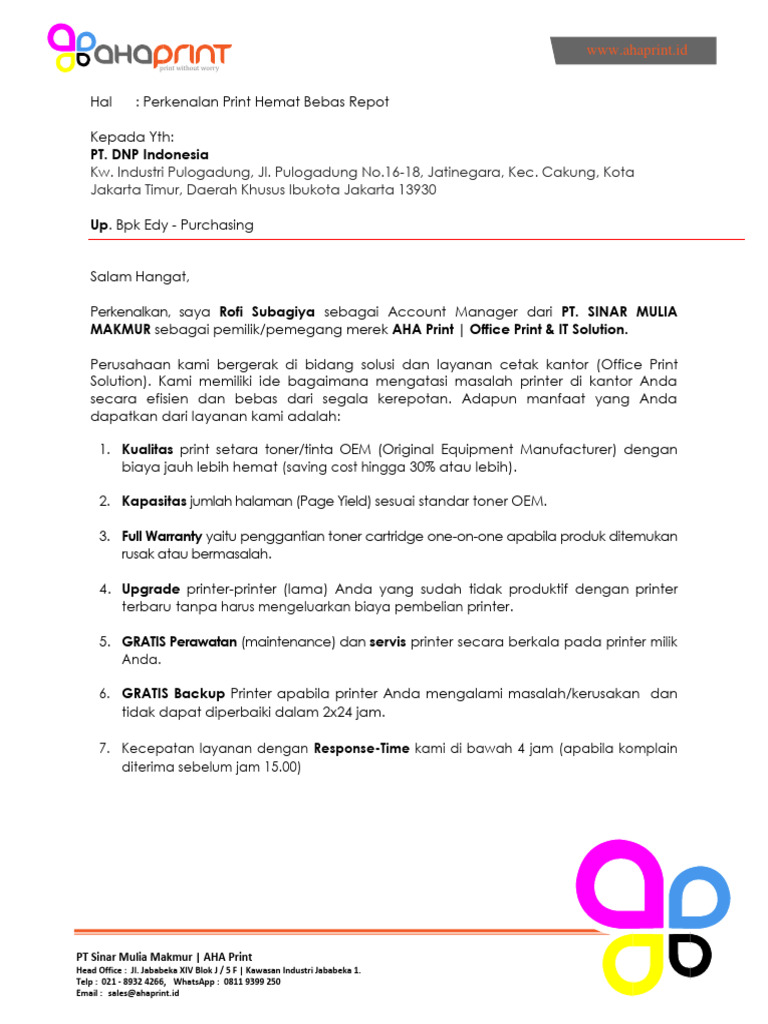 PT. DNP Indonesia Penawaran Harga Tinta Printer PDF