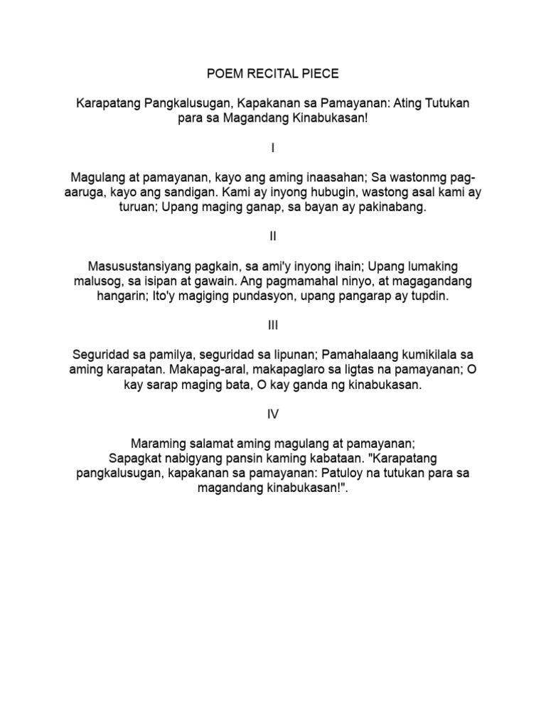 Poem Recital Piece PDF