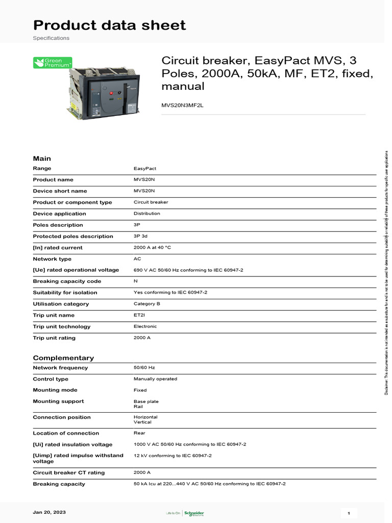EasyPact MVS20N Circuit Breaker Specs | PDF | Alternating Current ...