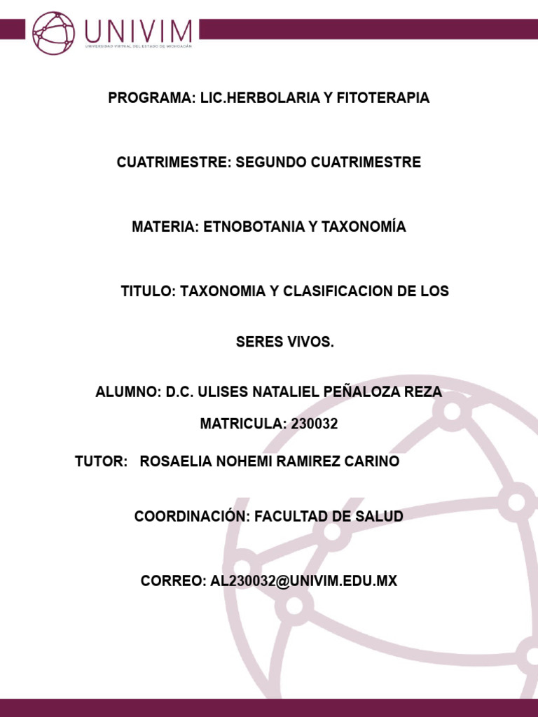 Taxonomia Y Clasificacion De Los Seres Vivos Pdf Taxonomía