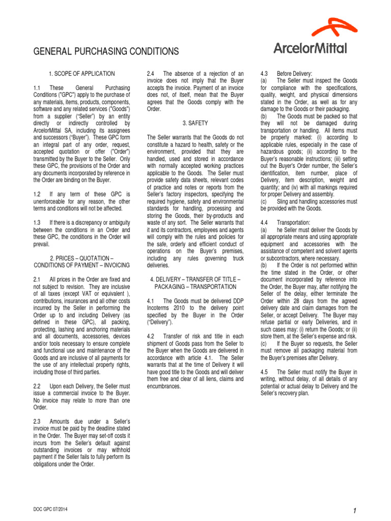 General Purchasing Conditions Overview | PDF | Indemnity | Business Law