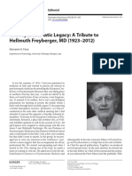 The Psychosomatic Legacy: A Tribute To Hellmuth Freyberger, MD (1923-2012)