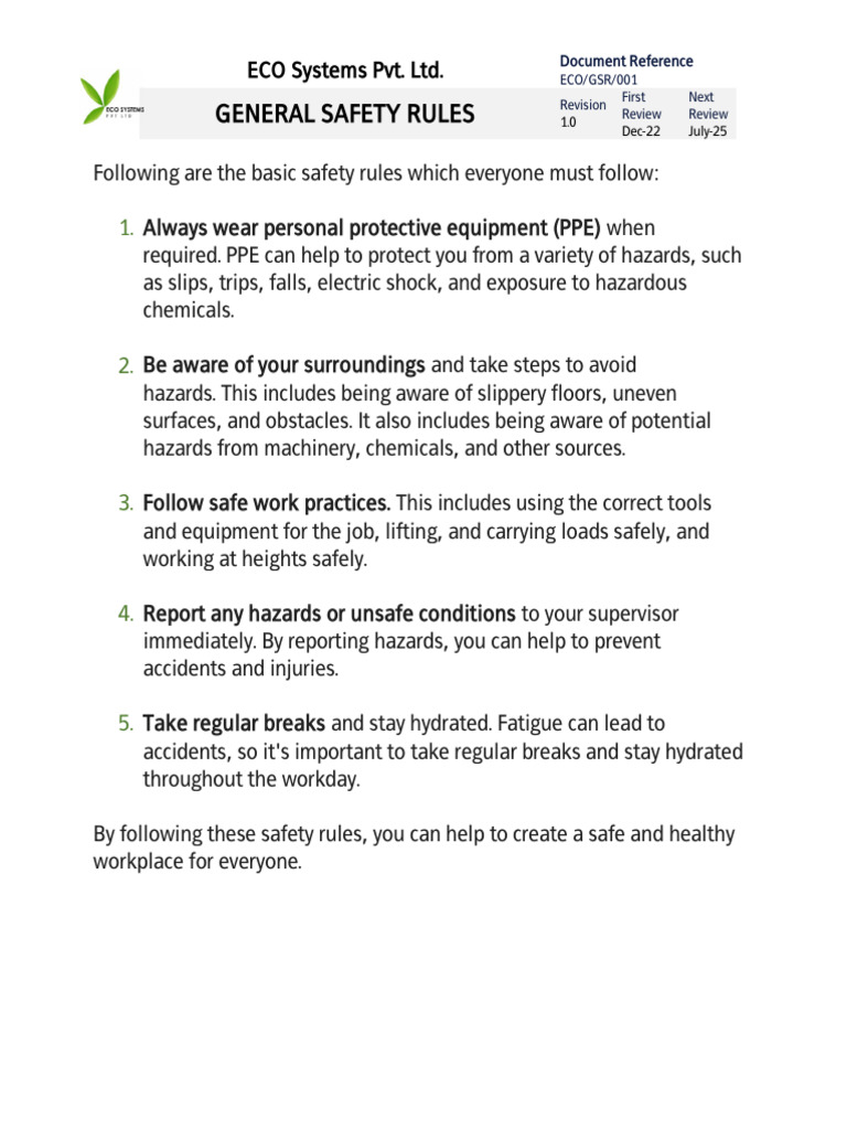General Safety Rules PDF
