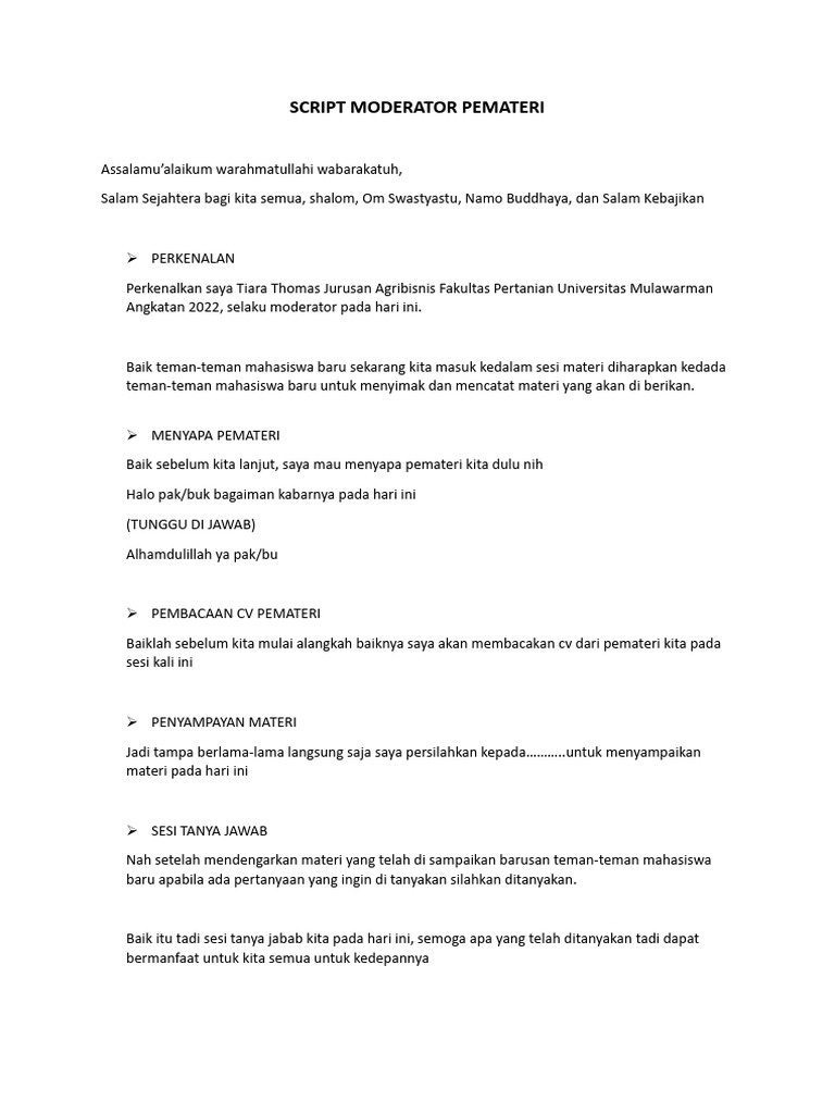 Skrip Moderator untuk Pemateri Seminar | PDF