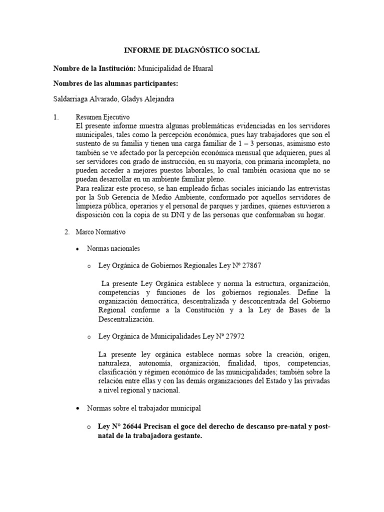 INFORME DE DIAGNÓSTICO SOCIAL | PDF | Bienestar | Invalidez