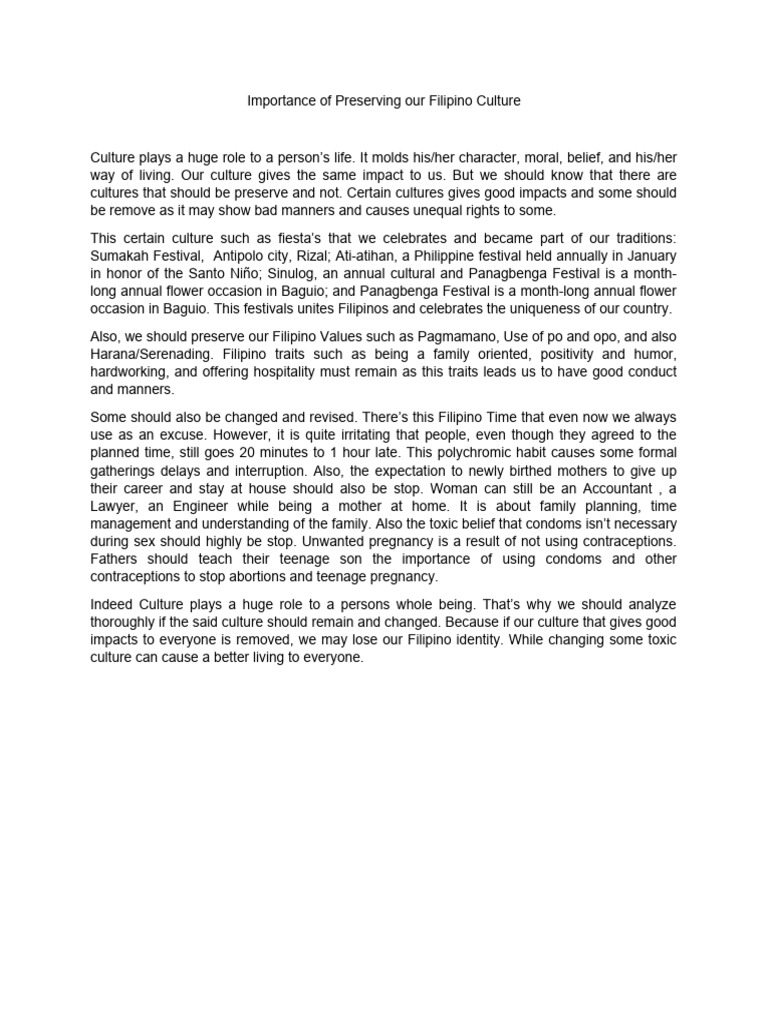 Importance Of Preserving Our Filipino Culture Pdf