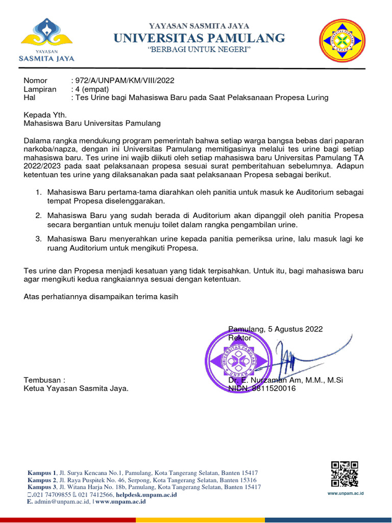 Surat Test Urine PDF