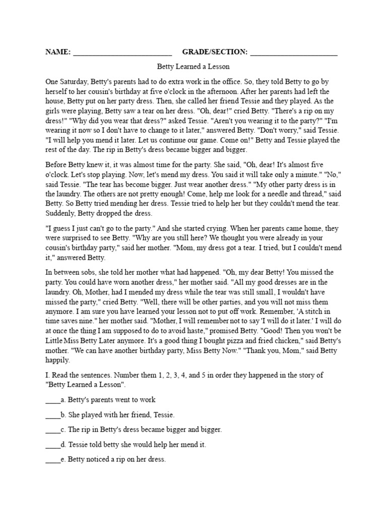 Second Grade Quiz Printable