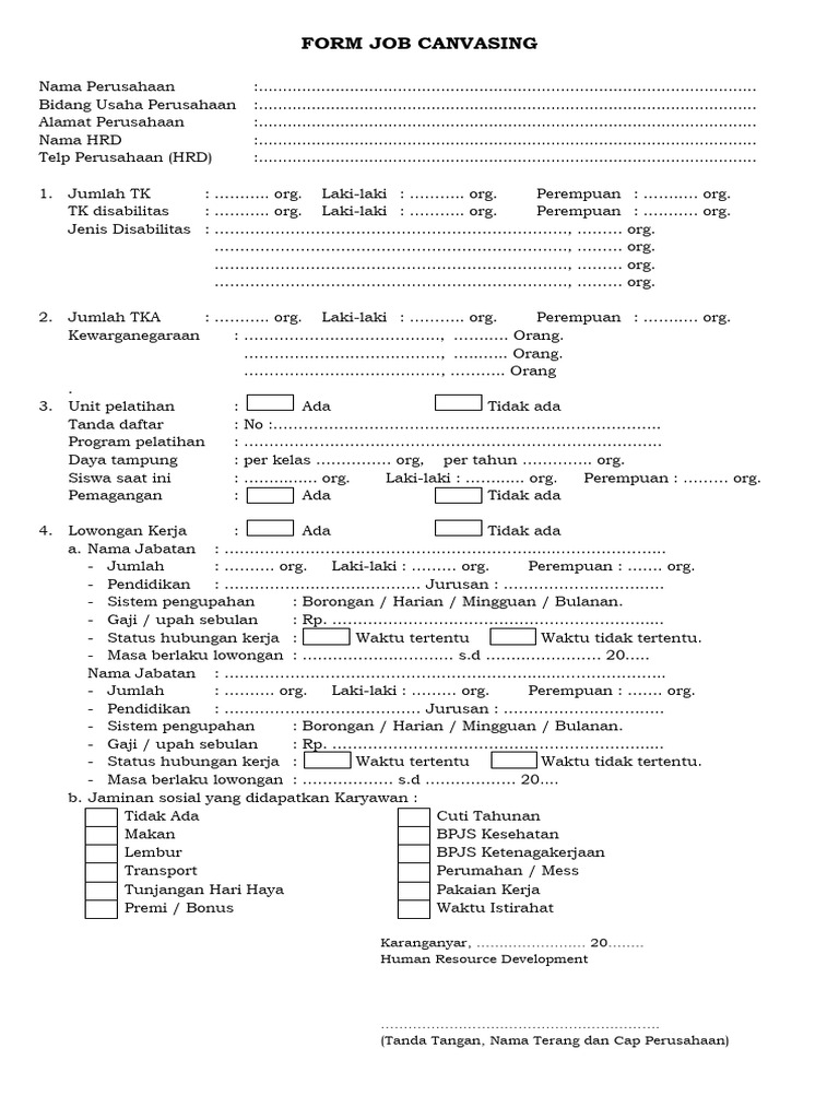 Formulir Job Canvassing Perusahaan | PDF