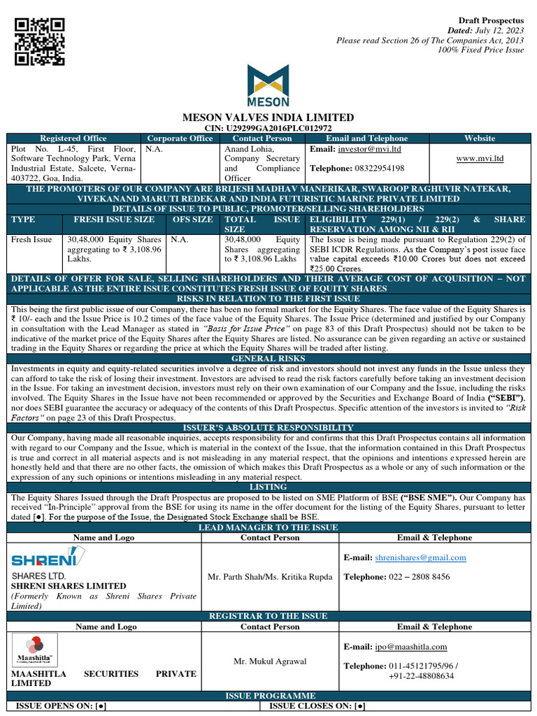 Draft Prospectus - Meson - 20230713191745 | PDF | Stocks | Investing