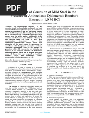 The Effect of Corrosion of Mild Steel in the Presence of Anthocliesta Djalonensis Rootbark  Extract in 1.0 M HCl