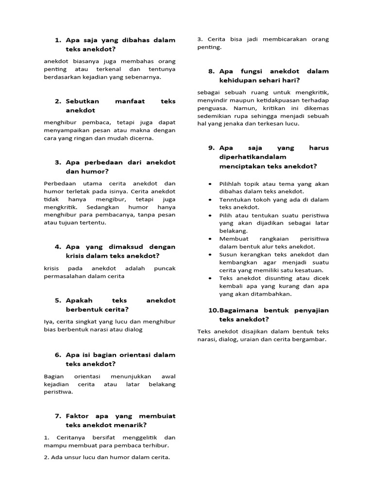 Soal dan Contoh Teks Anekdot Kelas 10 | PDF
