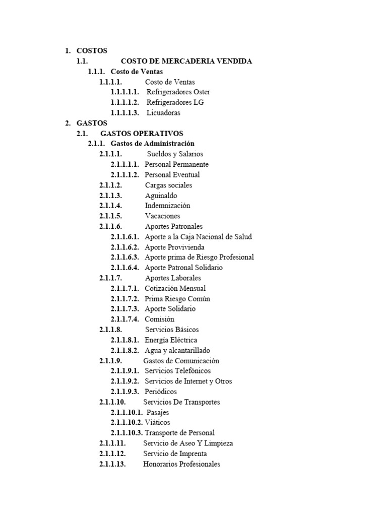Cuentas de Costos y Gastos | PDF | Contabilidad | Estado de resultados