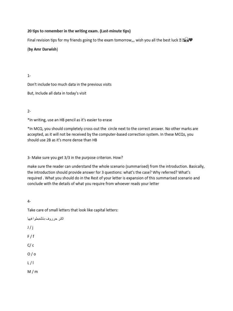 Last Minute Writing Tips By Amr Darwish Pdf Health Care Medicine