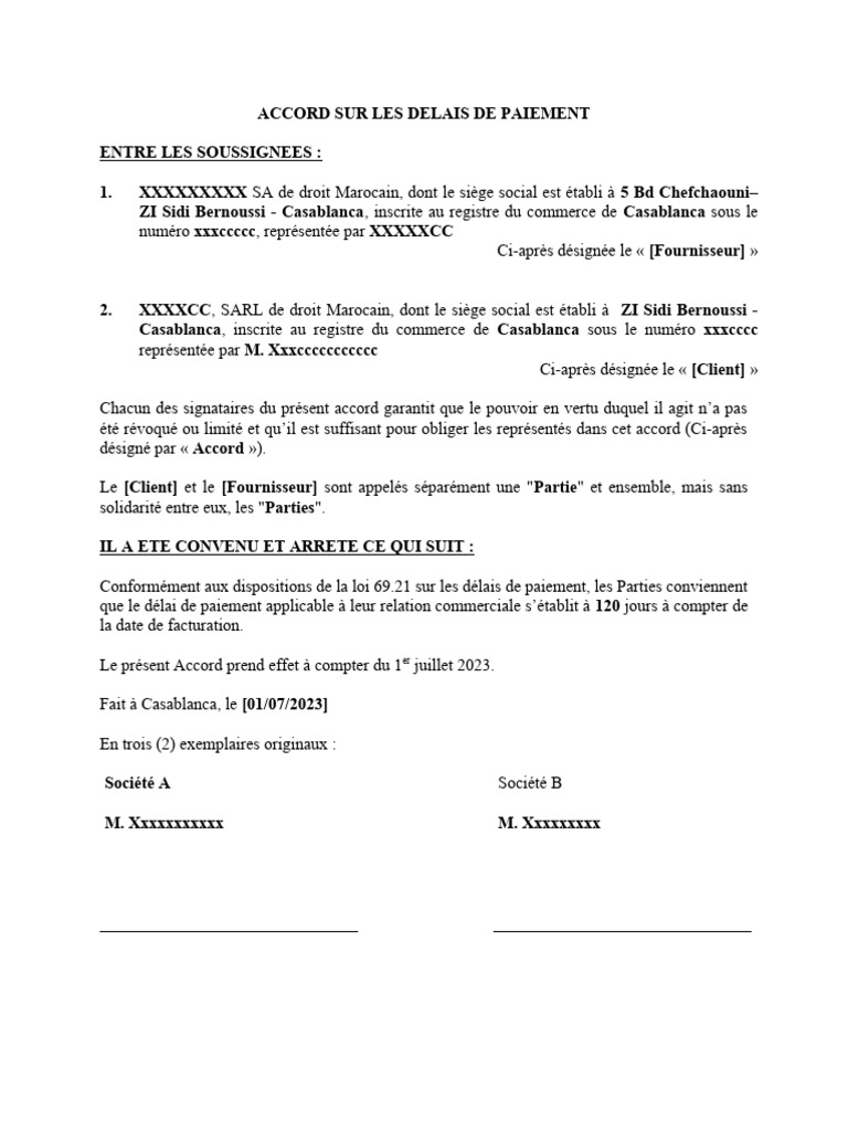 Accord sur les délais de paiement Maroc | PDF