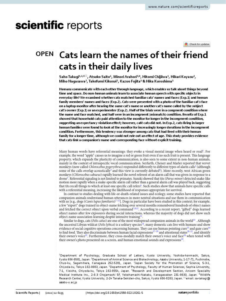 Cats Learn The Names of Their Friend Cats in Their Daily Lives PDF