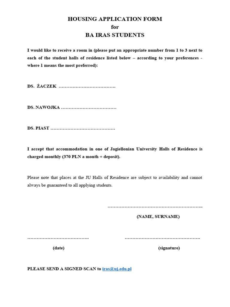 Housing Application Form PDF