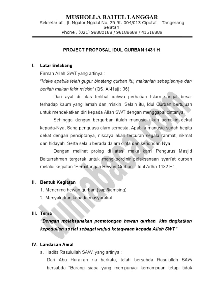 4Contoh PROPOSAL IDUL QURBAN 1432 H