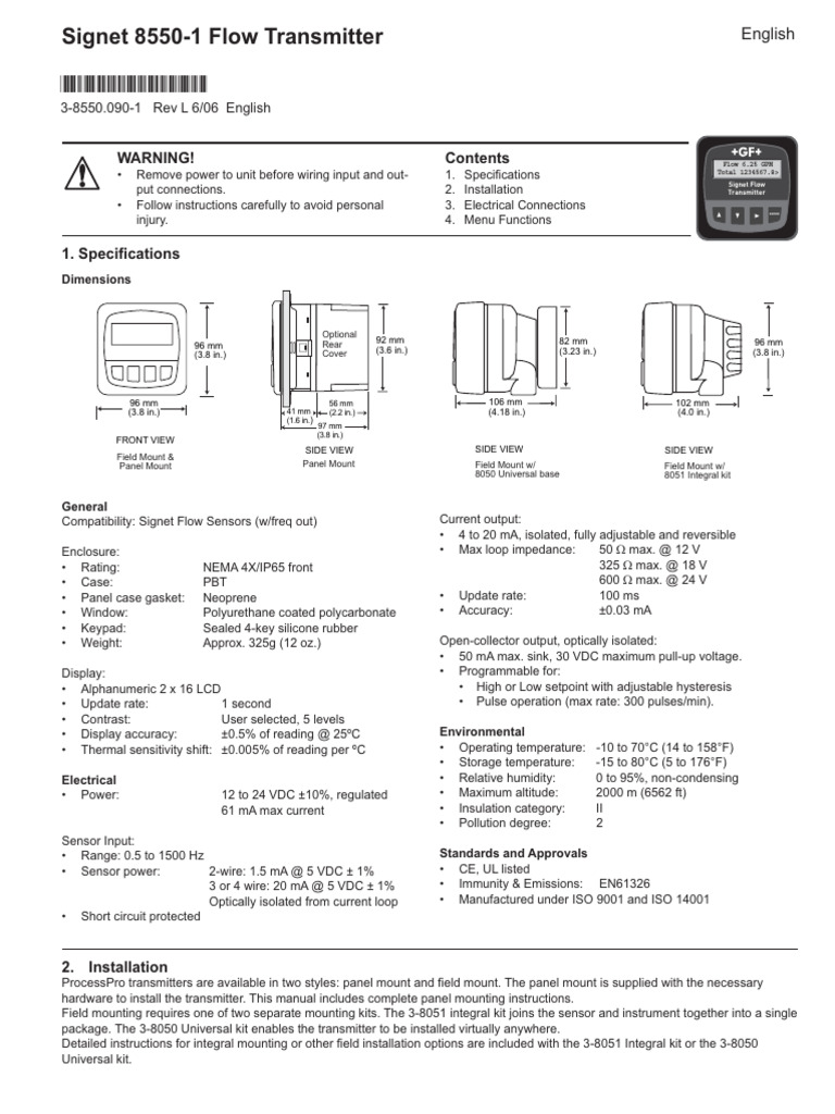 Signet 8550-1 Flow Transmitter Manual | PDF | Flow Measurement | Hysteresis