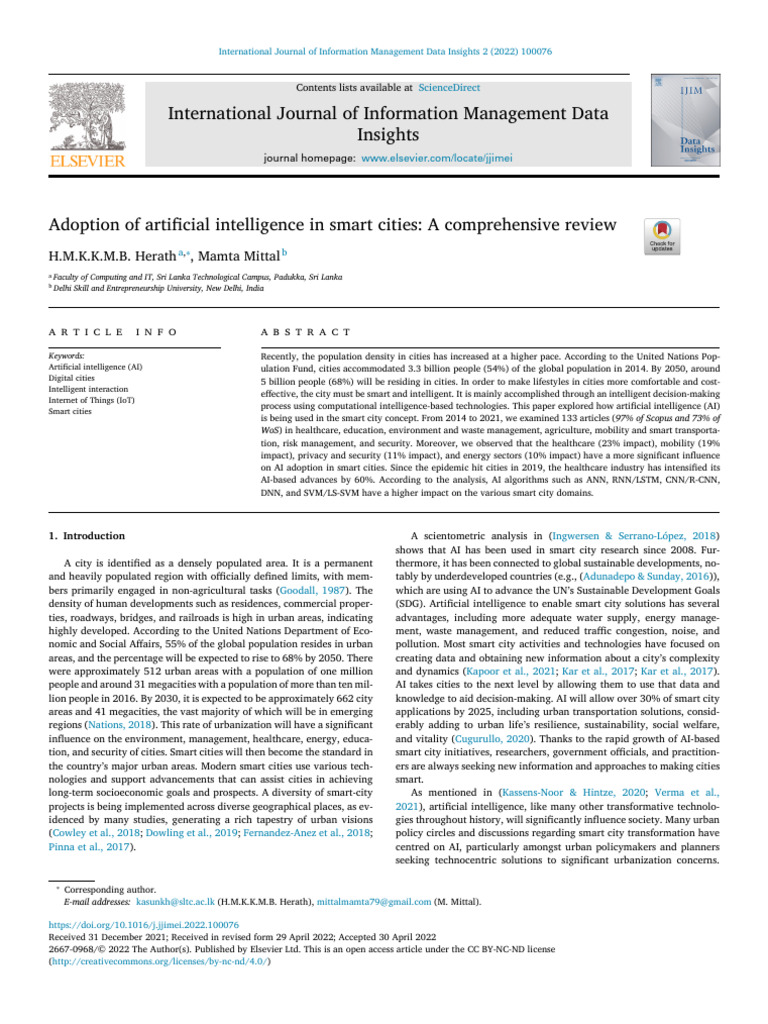 AI in Smart Cities: A Comprehensive Review | PDF | Artificial ...