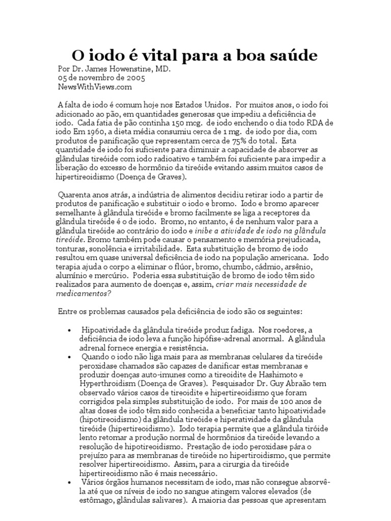 O Iodo é Vital Para A Boa Saúde Pdf Câncer De Mama Câncer