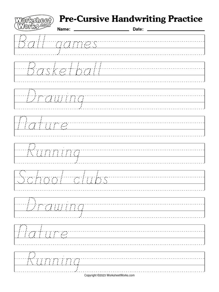 WorksheetWorks PreCursive Handwriting Practice 3 PDF