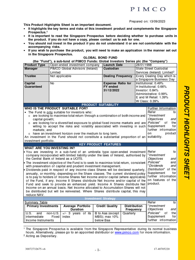 Pimco Global Bond Fund | PDF | Derivative (Finance) | Securities (Finance)