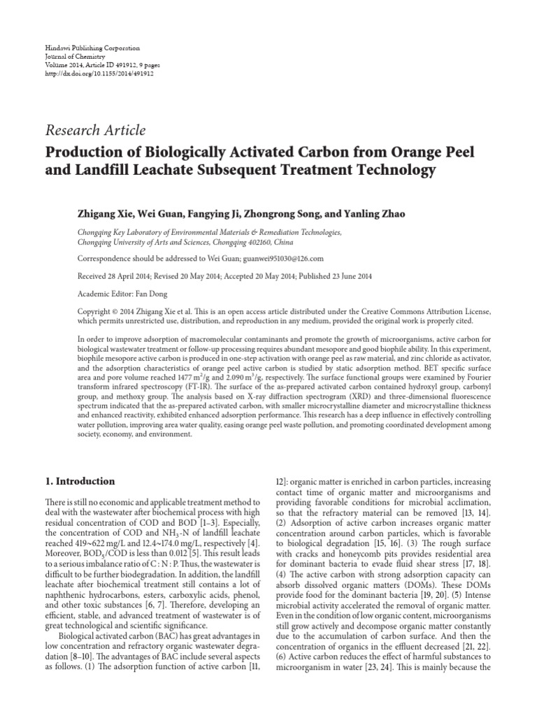 Production of Biologically Activated Carbon From O | PDF | Reaction ...
