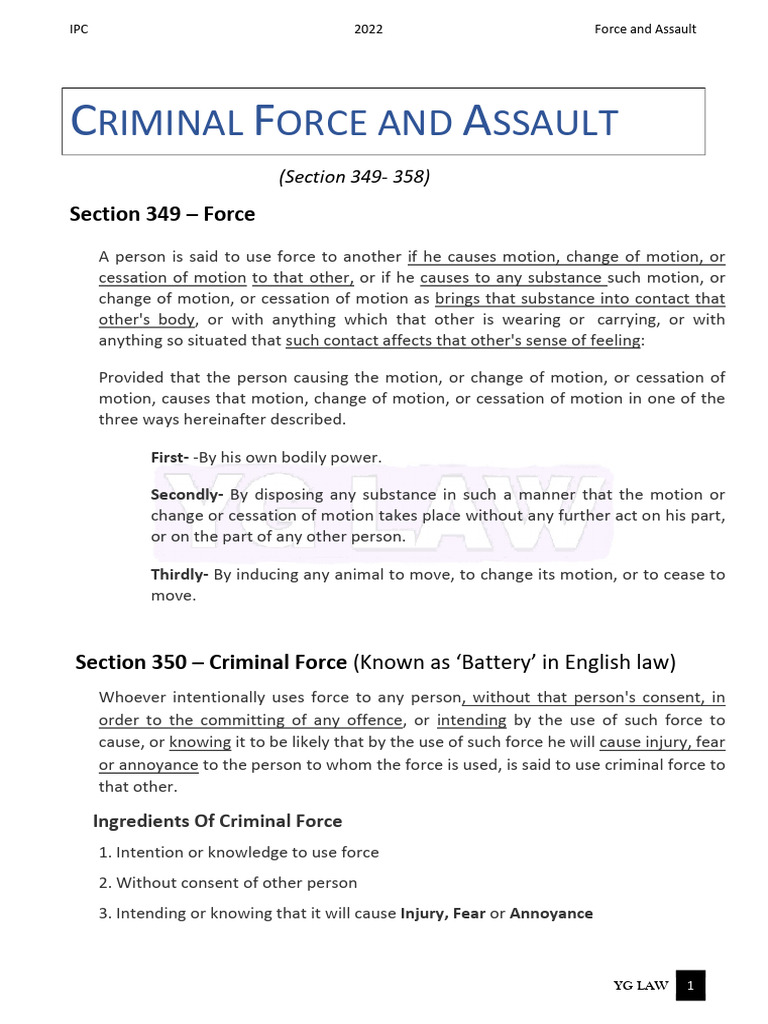 Law Students: Force & Assault Guide | PDF | Assault | Aggression