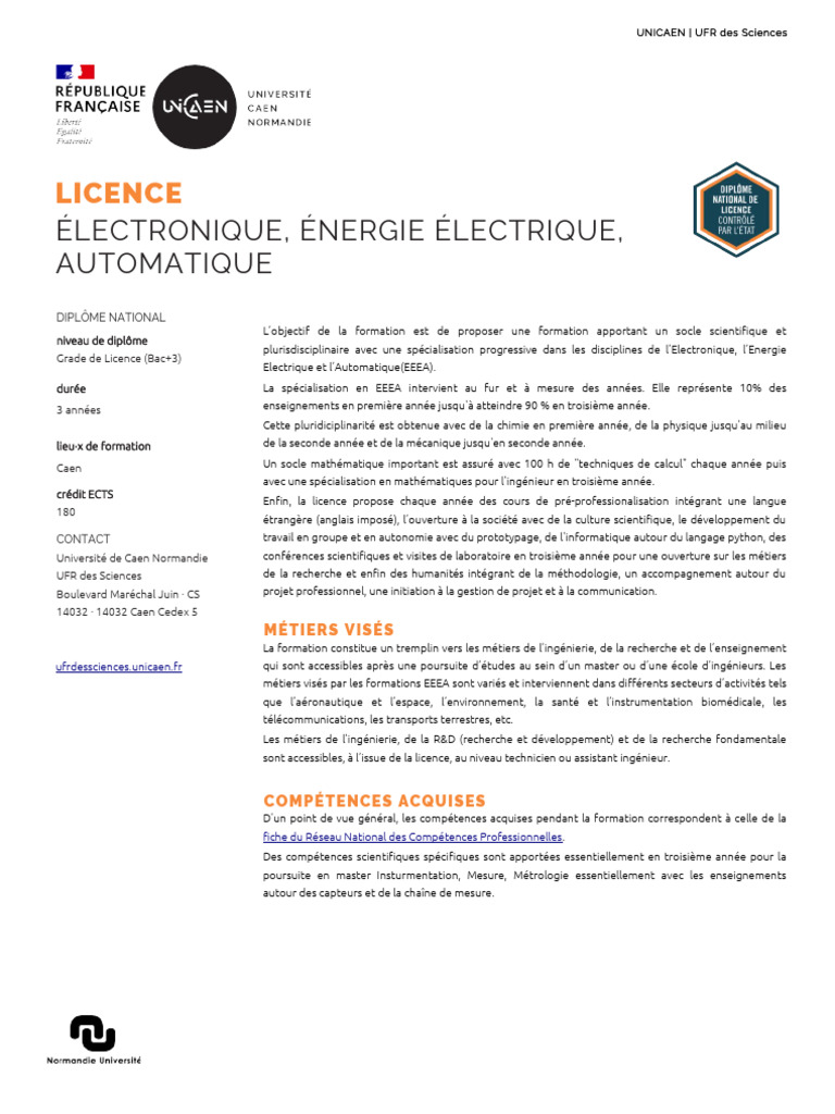 Licence EEEA à l'Université de Caen | PDF | Électronique | Ingénieur